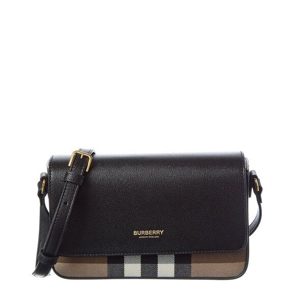 Burberry Handbags - Burberry Hampshire Small House Check Canvas & Leather Shoulder Bag, Black
